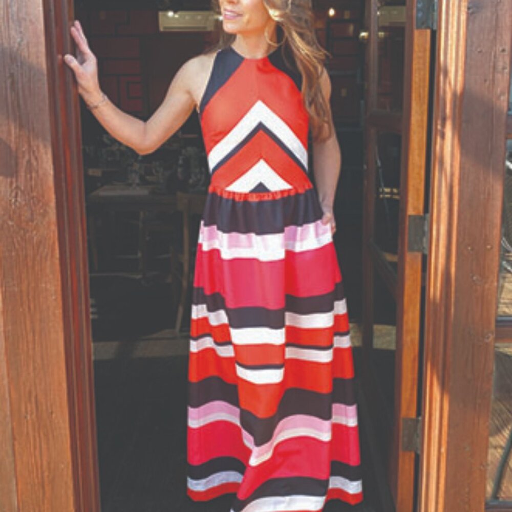 CK Bradley Striped Maxi Dress S Wedding Guest